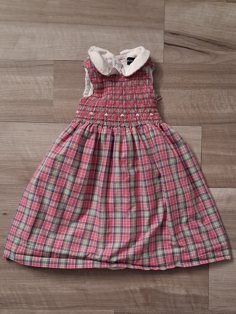 Ralph Lauren Pink Plaid Smocked Dress Vintage Size 24 Months Preppy (N)